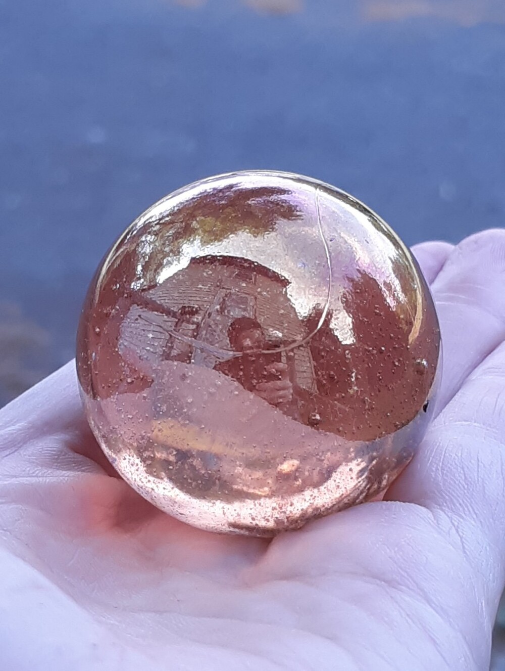 Antique Orange Iridescent Glass Shooter Boulder Marble Ca 1920